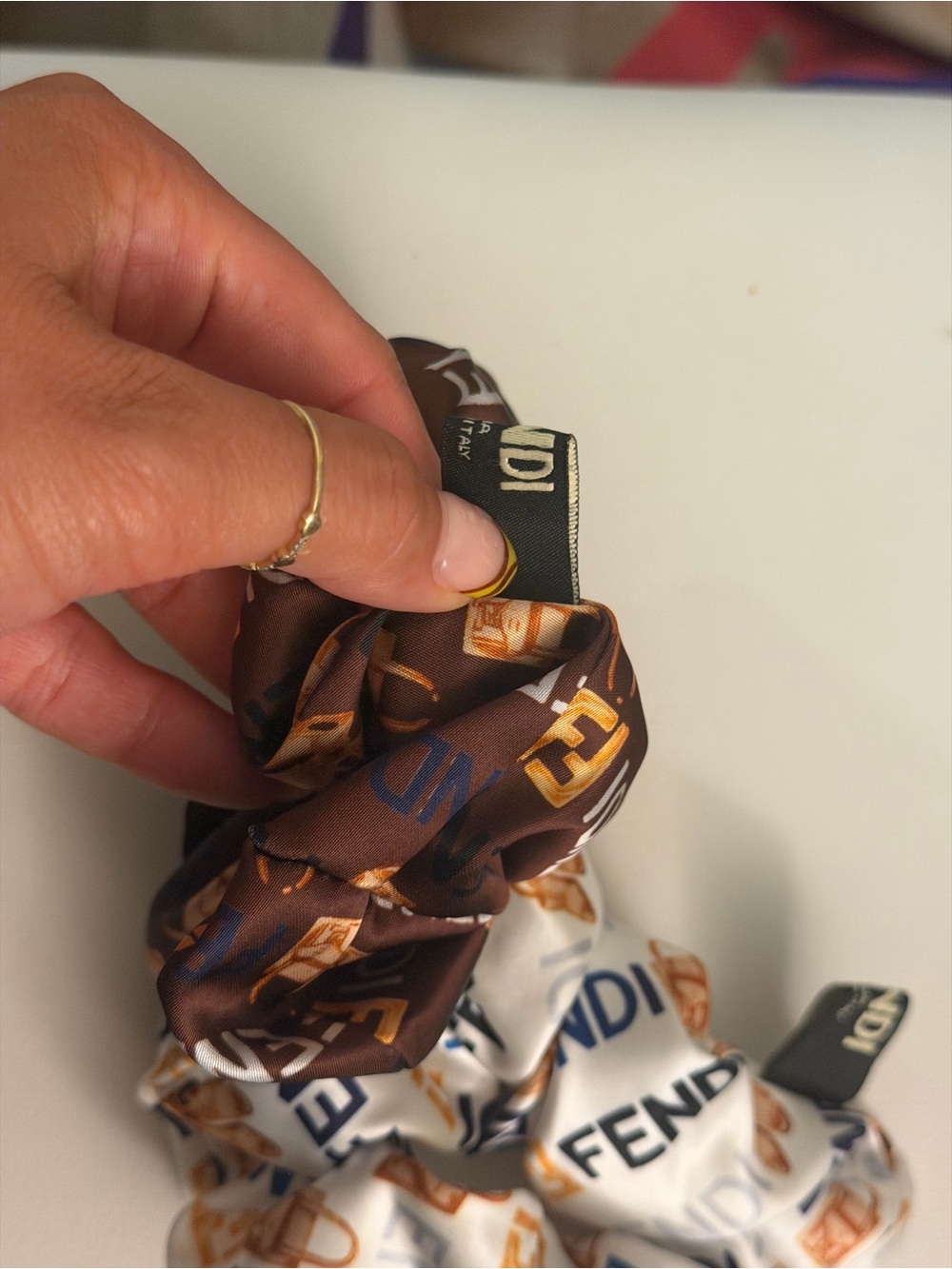 Fendi silk Scrunchie bundle of 2 gwp- Brown & White - Picture 4 of 4